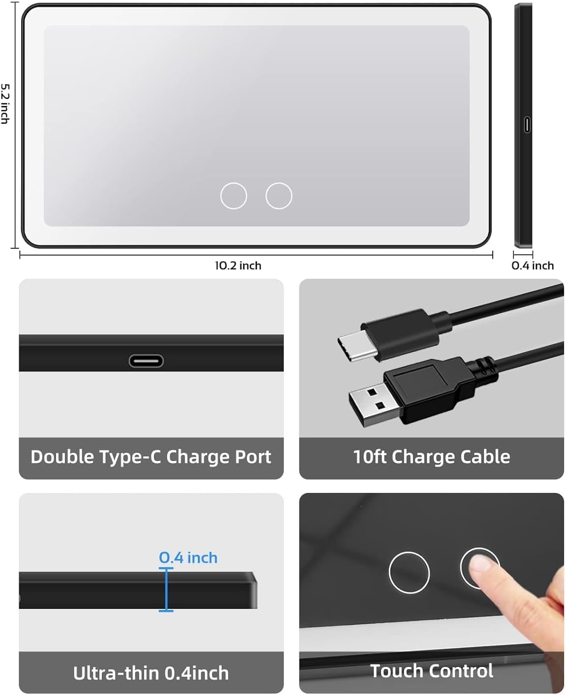 ESPEJO DE LUJO CON LUZ LED PARA AUTO