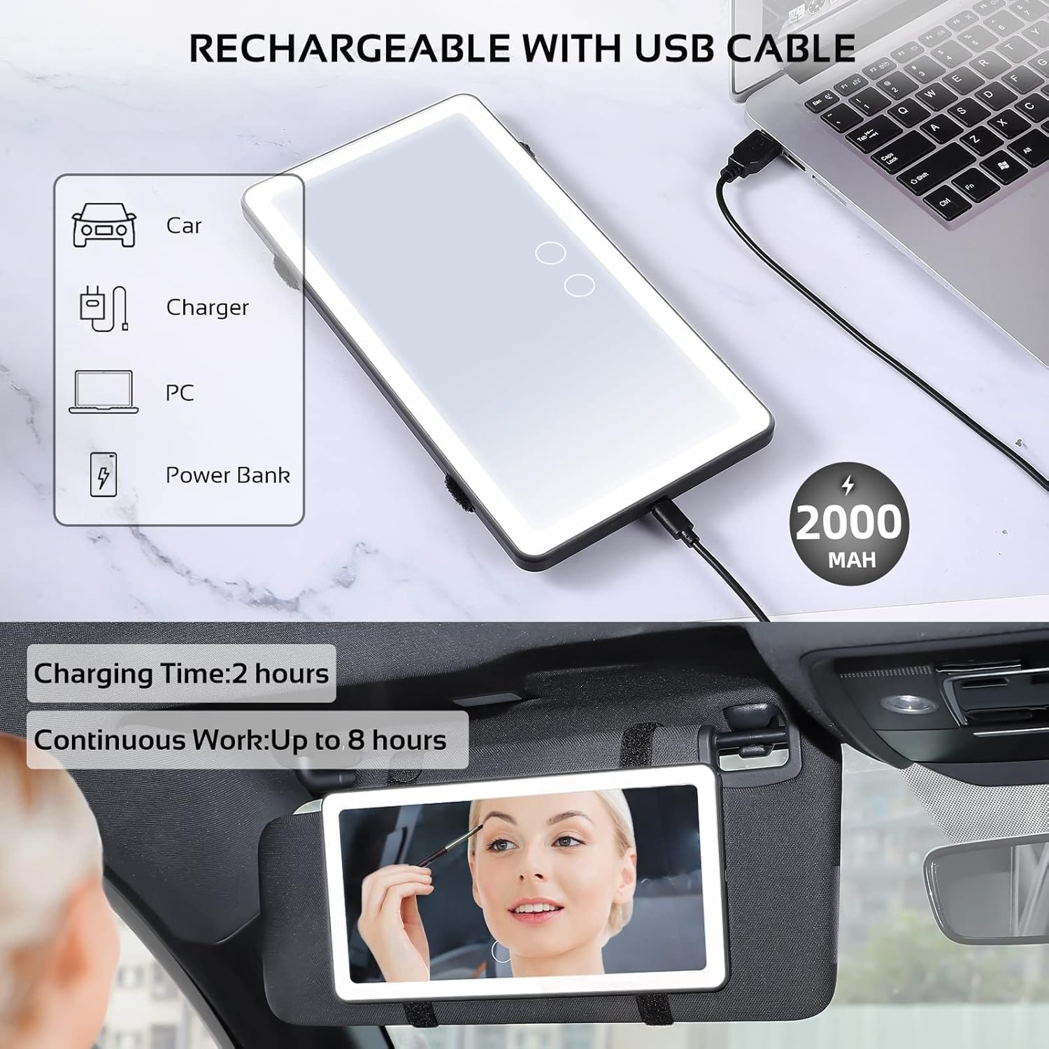 ESPEJO DE LUJO CON LUZ LED PARA AUTO